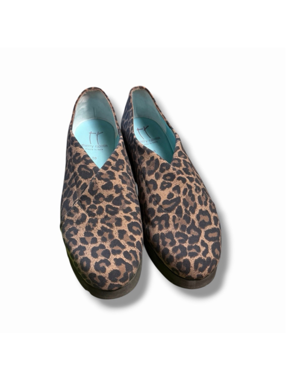 Thierry Rabotin Leopard Print Microfiber Slip On Wedge Flatform Comfort Shoes 38